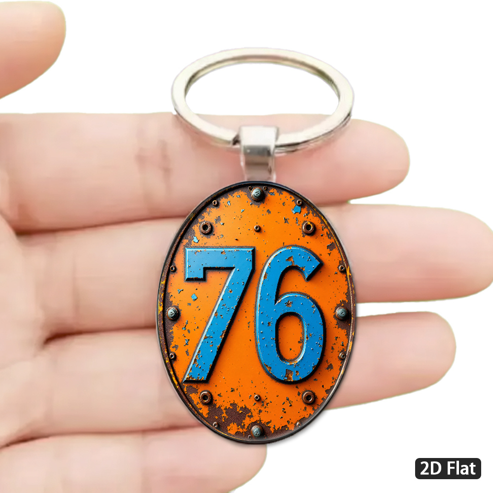 TEMU 2d Flat - 1pc Decorative Keychain, Retro Industrial Style "no. 76" Themed Keyring, High-resolution 2d Flat Design With Rust And Wear Details,