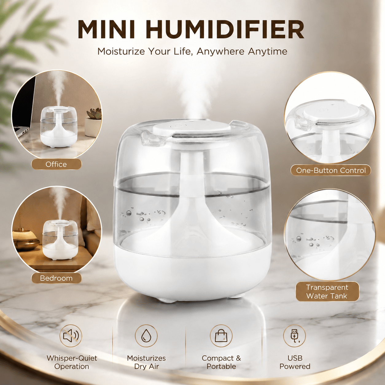 TEMU Elektrischer Luftbefeuchter und Diffuser | 7 Farbwechselmodi, Ultra-Leiser Betrieb, Kontinuierliche und Intermittierende Nebelmodi, 650ml Großer