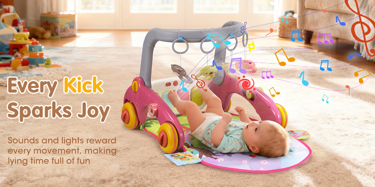 7-in-1 Baby Play Mat, Kick And Play Piano Gym with Portable Musical Toy, Adorable Animal-Themed Baby Play Gym, Tummy Time Mat Promote Motor Skills & Sensory Development Mat for Newborn Baby, Green, Blue, Pink, Yellow, Baby Play Mat Activity Center