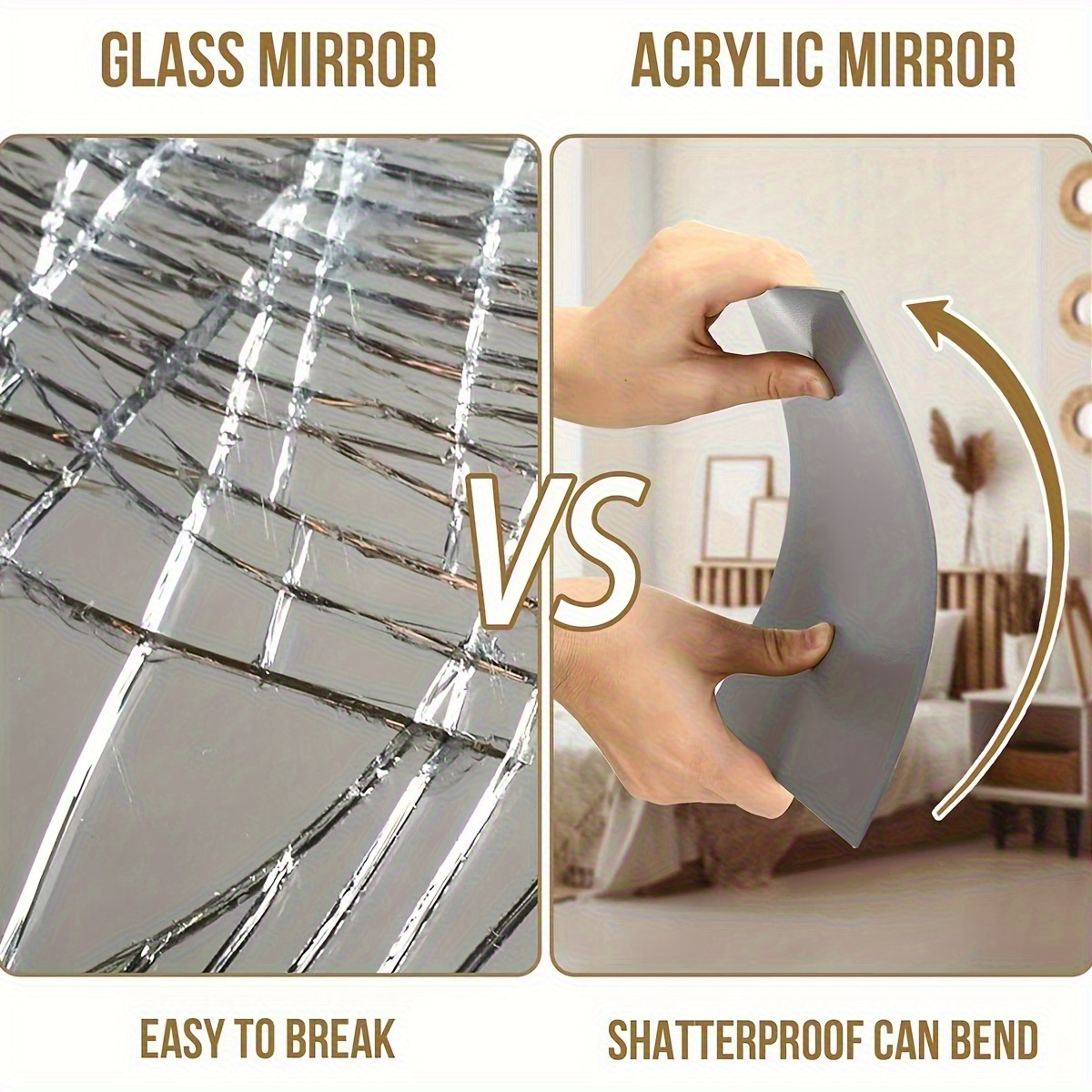 1pc Round Self-Adhesive Acrylic Mirror, Frameless & Shatterproof