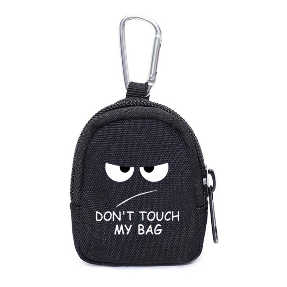 TEMU 1pc Frowning Face With Zipper Coin Pouch With Keychain - Black Oxford Fabric Wallet Organizer, Secure Zipper Closure