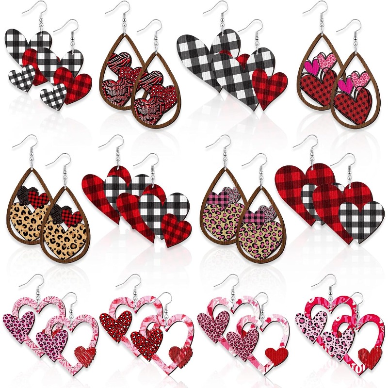 TEMU 12 Pairs Wholesale Suitable For Valentine's Day Earrings For Women - Heart-shaped Acrylic Dangle Earrings, Cute & Non-metallic Jewelry Gift,