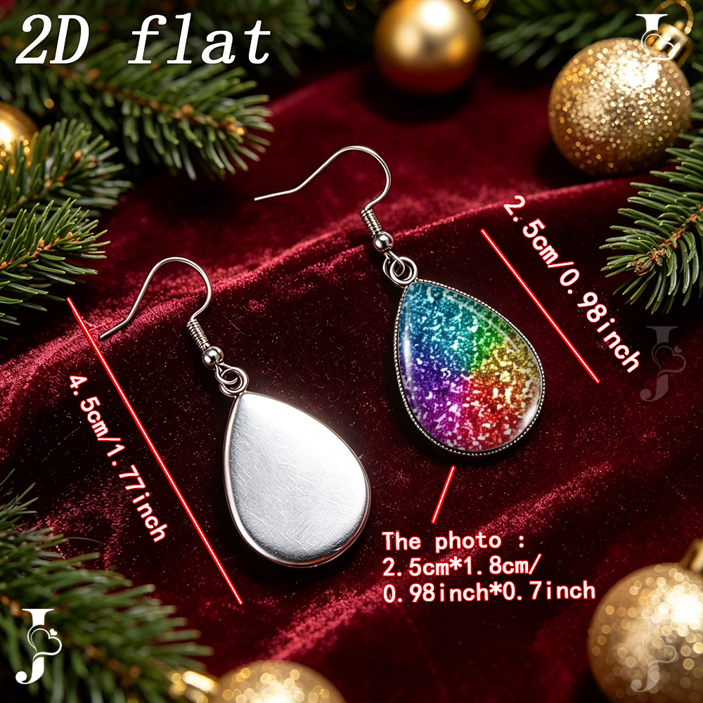 Teardrop Dangle Earrings with Rainbow Glitter Starry Sky Pattern