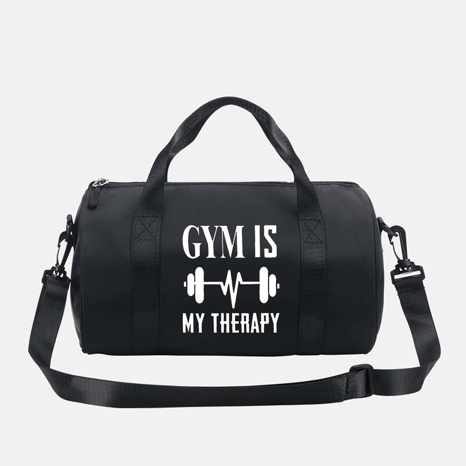TEMU 1pc Dumbbell Print "gym Is " Messenger Bag - Adjustable Crossbody Bag With Top Handle, Durable Fabric Mini Handbag For Fitness, Dance, Daily &