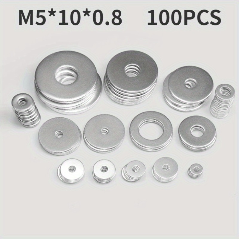 

100pcs Stainless Steel Flat Washers, M5 Ultra-thin Galvanized Screw Gasket, Standard Thickened For