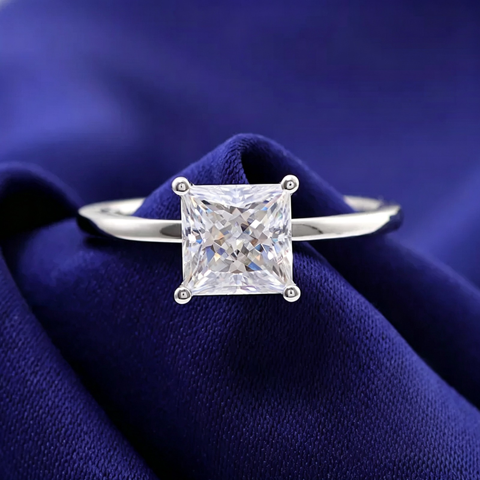 Brilliant Princess Cut White Moissanite Ring in 925 Silver