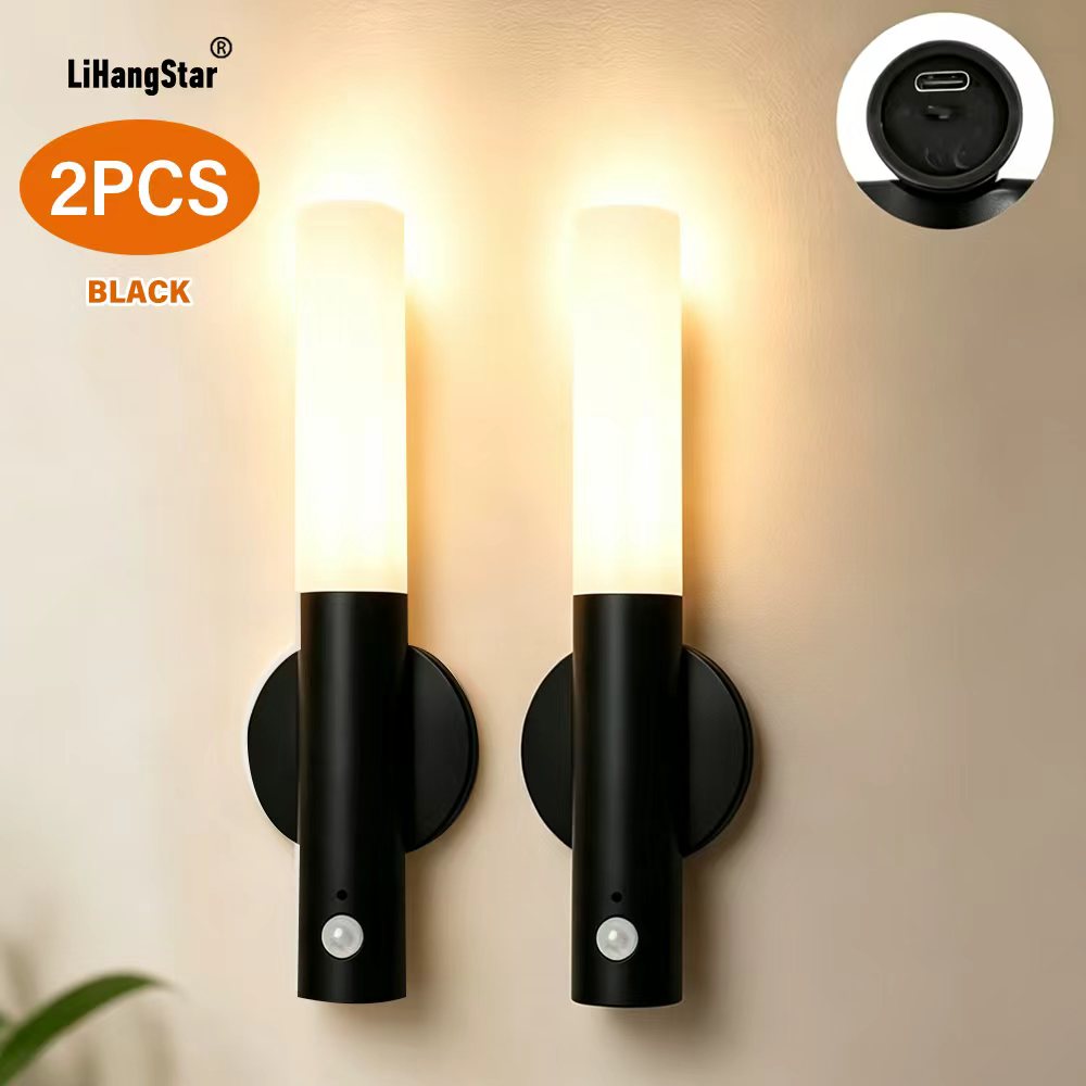 TEMU 2pcs Lihangstar Wall Lights With Dimmer, Magnetic Peel-and-stick Rechargeable Led Night Suitable For Bedside, Stairs, Hallway, Auto ,