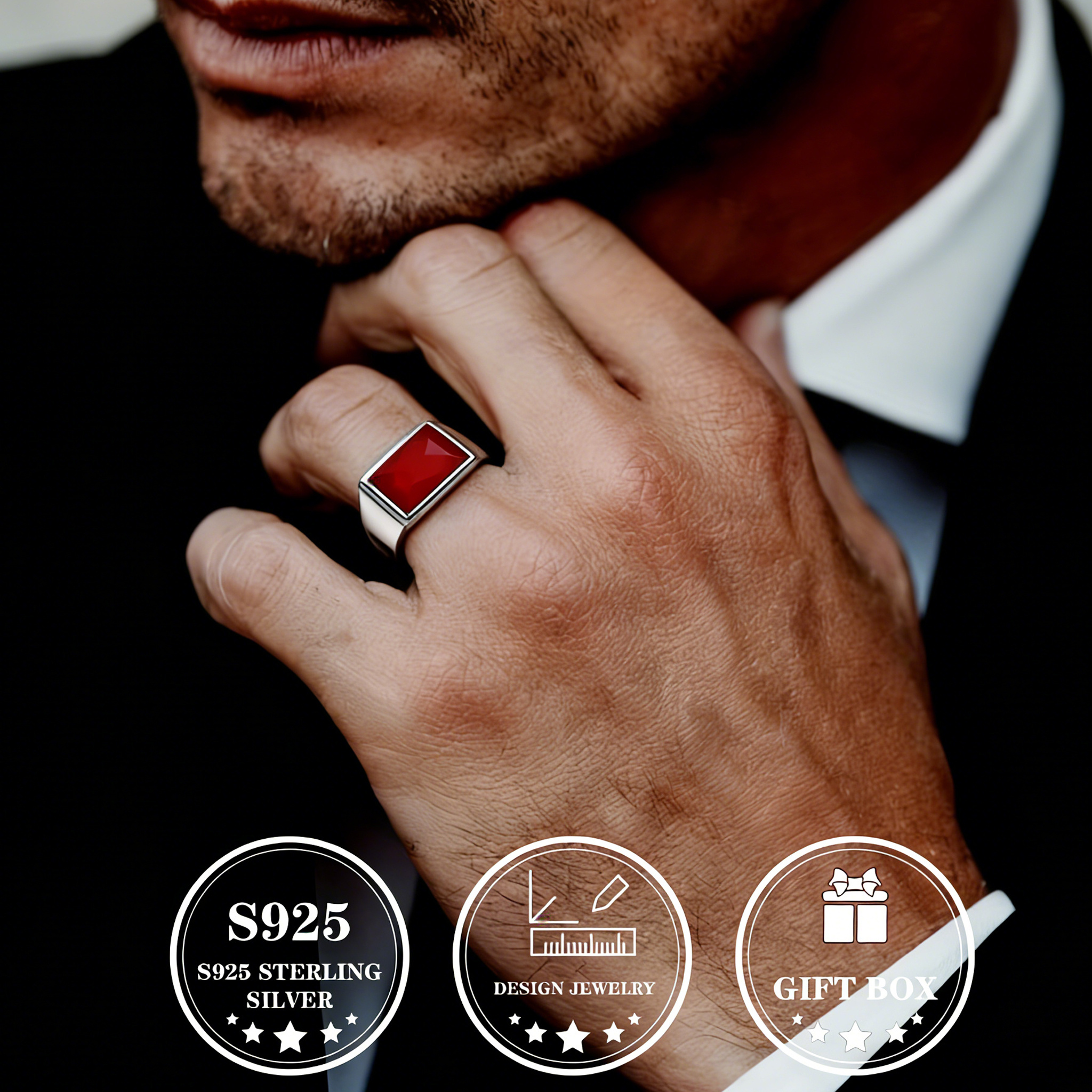 S925 Silver Red Agate Ring — Classic Daily Wear