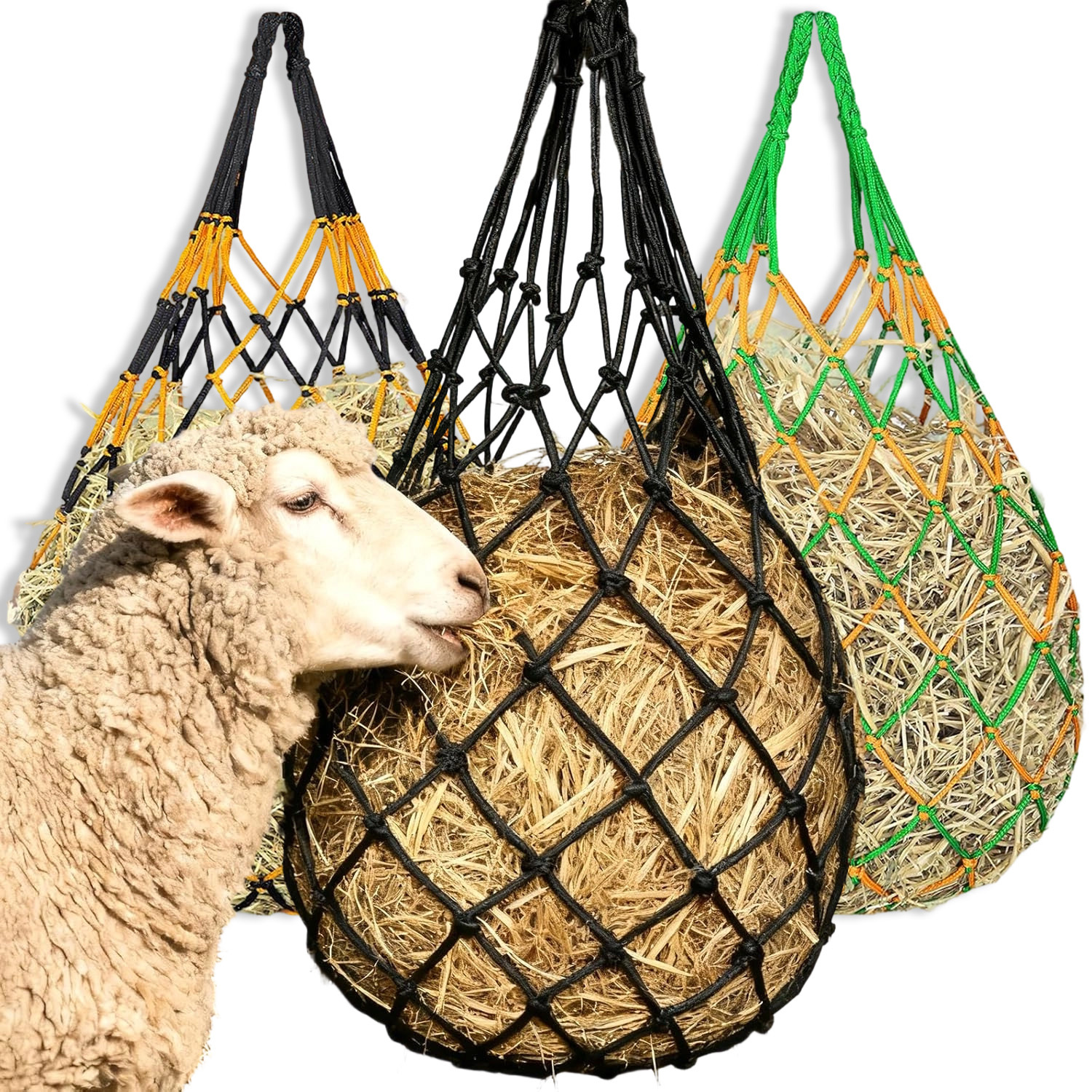 Image of 3 Pack Hay Feeder Net, Breathable Slow Feeding Mesh Pouch For Farm Livestock Goats Sheep Horses
