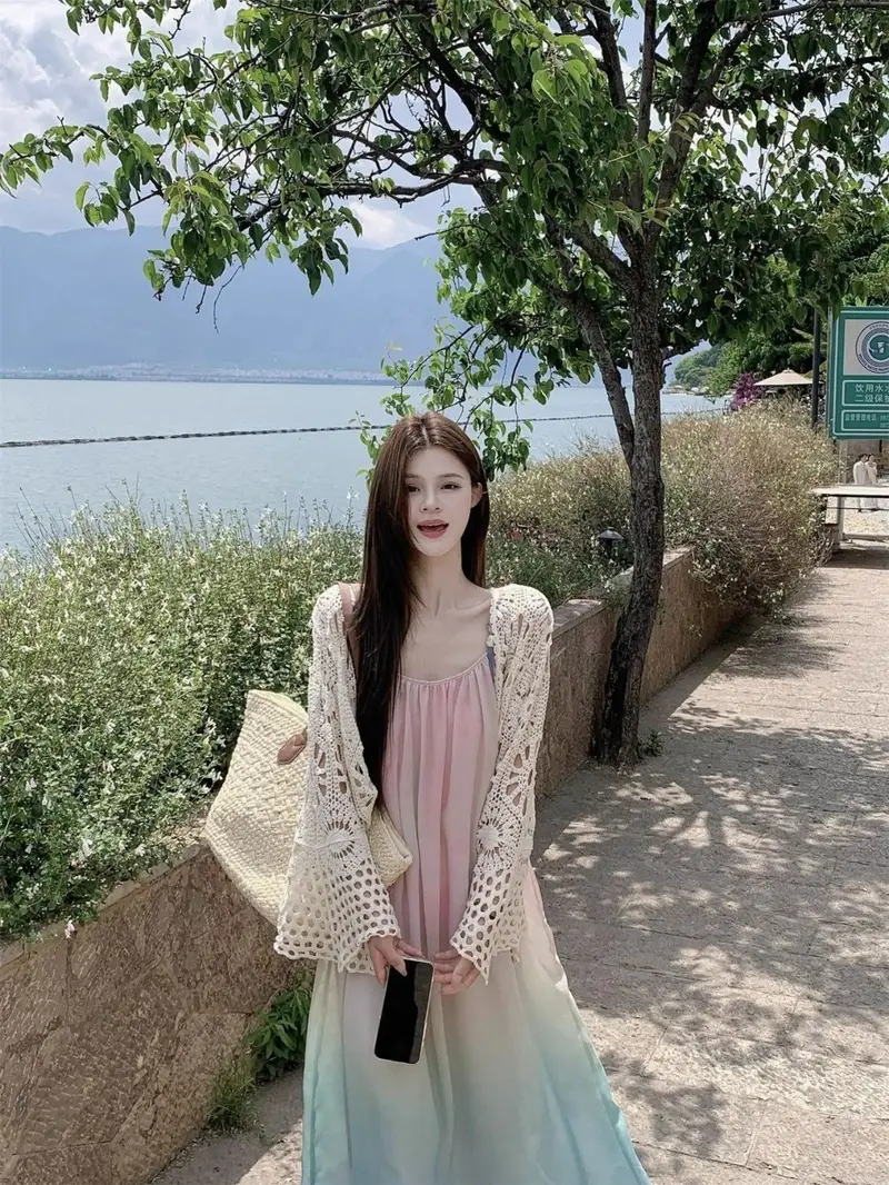 floral korean beach long dress Summer Korean Long Dress 2023 Beach Floral Chiffon Midi Dress Women Luxury Elegant Spring