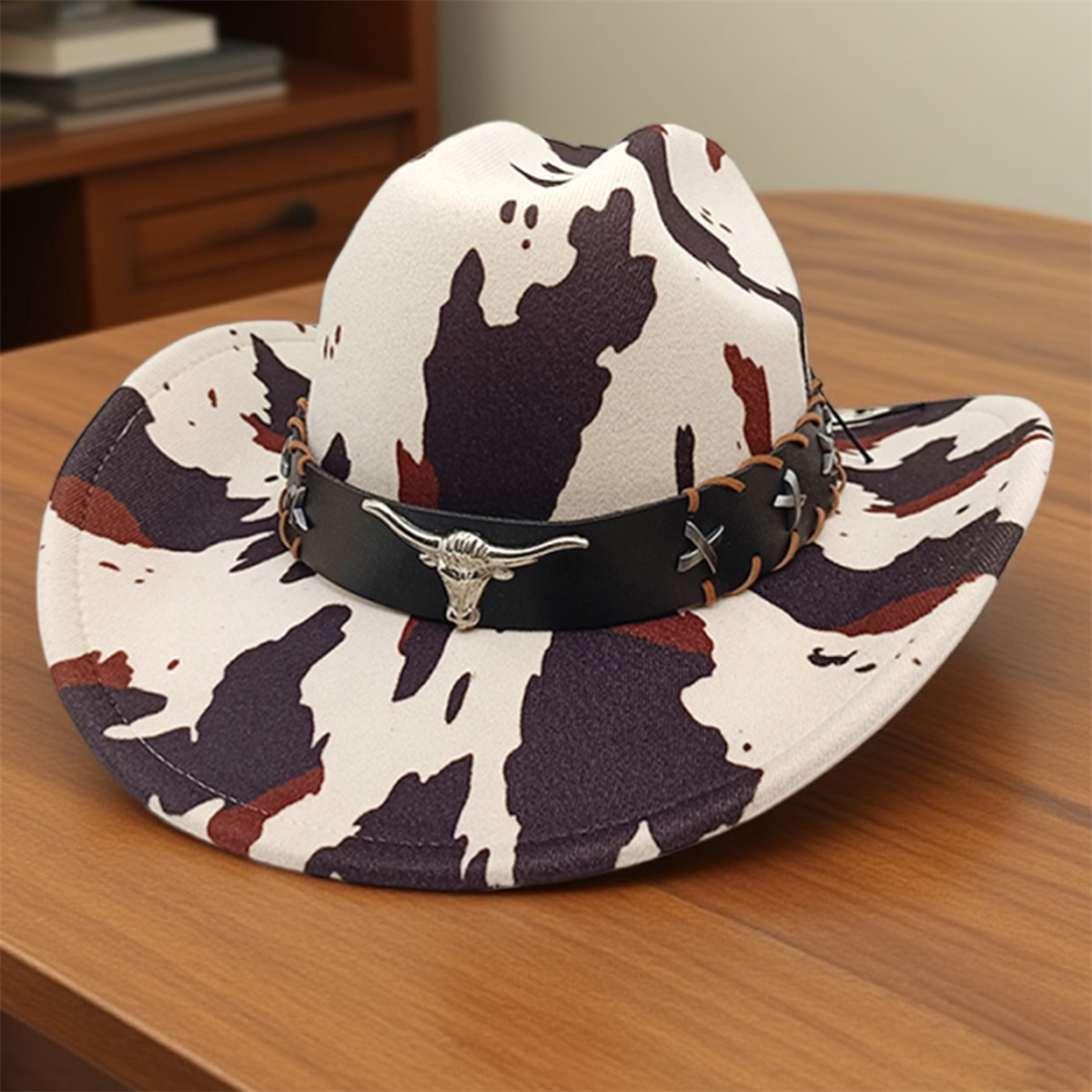 unisex cow print cowboy hat with sun protection – adjustable  display picture 1
