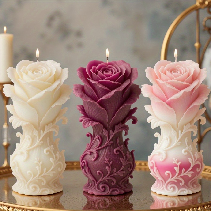 TEMU Elastoc Rose Vase Silicone Mold - Reusable Diy Candle Making & Resin Craft - Elegant Decor, Wedding Centerpiece & Romantic Gift (luxury Bouquet Design)