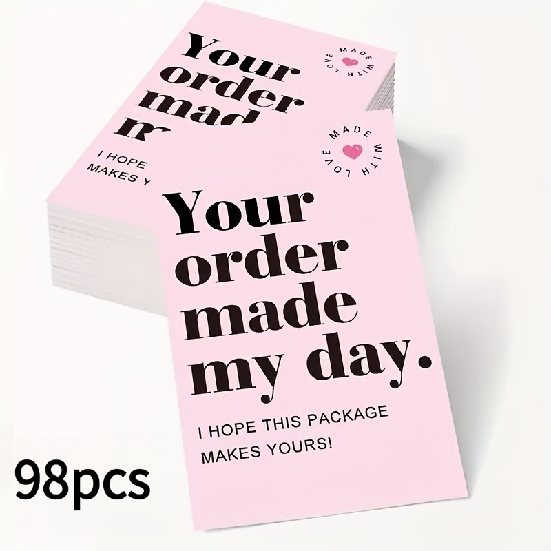 TEMU 48/98pcs Business Thank You Cards, Essential For Customer Appreciation, Printed With "your Order Happy All Day" Message, Pink Post- Thank You