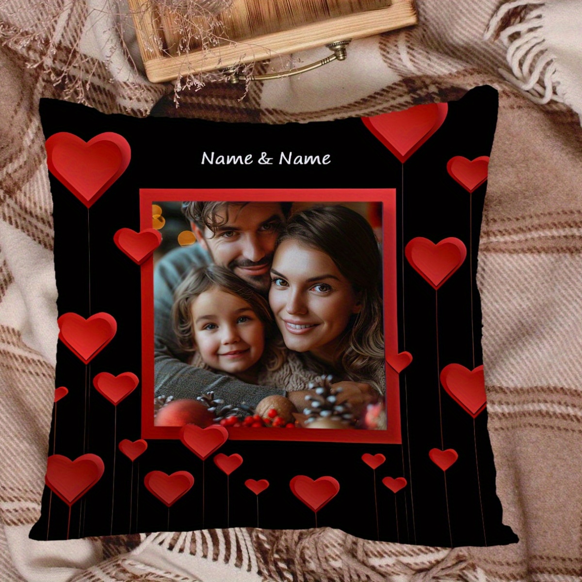 

Custom Heart Photo Pillow - Personalized Single-sided Print, Polyester Cover With Zip Closure, Ideal Gift For Anniversaries, Valentine's Day, Day - No Insert Included, Heart Decor