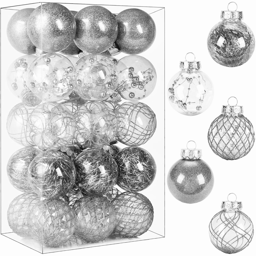 TEMU 30 piezas, 2.36 pulgadas/ 6 cm Bolas transparentes plateadas pintadas, adornos navideños de bolas, decoraciones navideñas, adecuadas para la