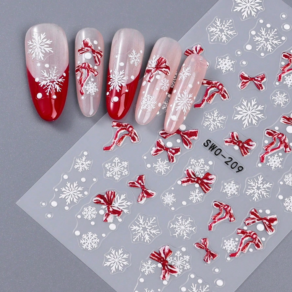 TEMU 1pc Christmas And Winter Nail Stickers, Red Bow And White Snowflake Nail Decals, Nail Decorations, Diy Self-adhesive Nail Accessories For ,