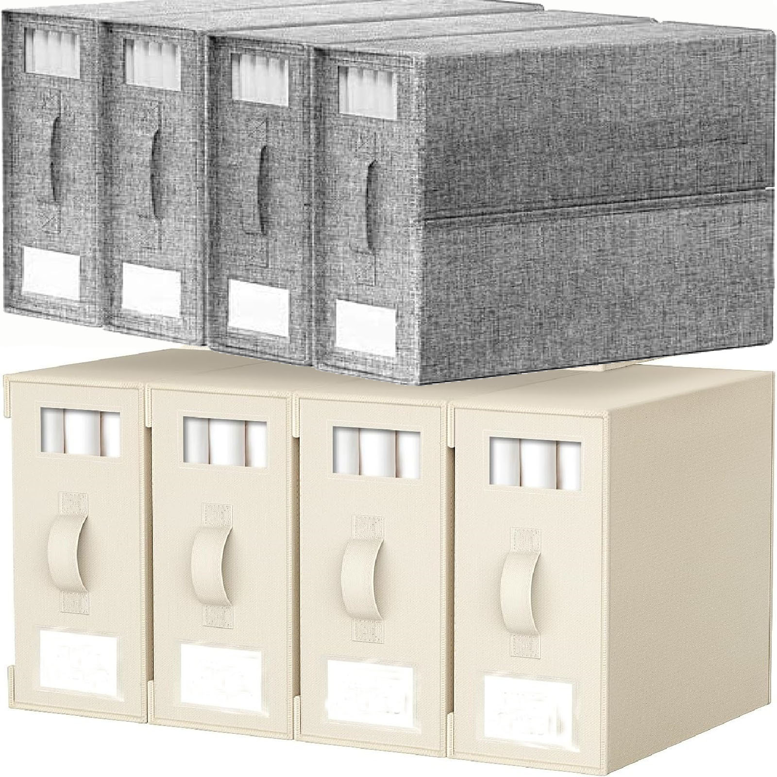 TEMU 6pcs Minimalist Non-woven Fabric Storage Boxes With Clear Window, Foldable Bedding Organizer Set, Hand Washable, No Embellishment Wardrobe And