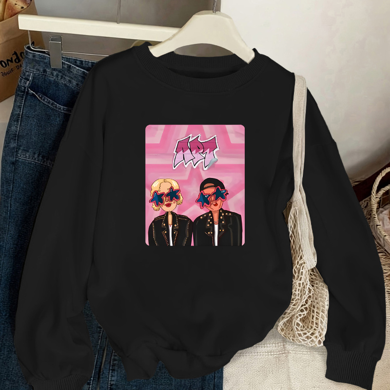 

1pc Sweatshirt à Col Rond Imprimé APT pour Femme, Tissu en 100% Polyester, Style Sportif Décontracté, Pull Toutes pour Adulte