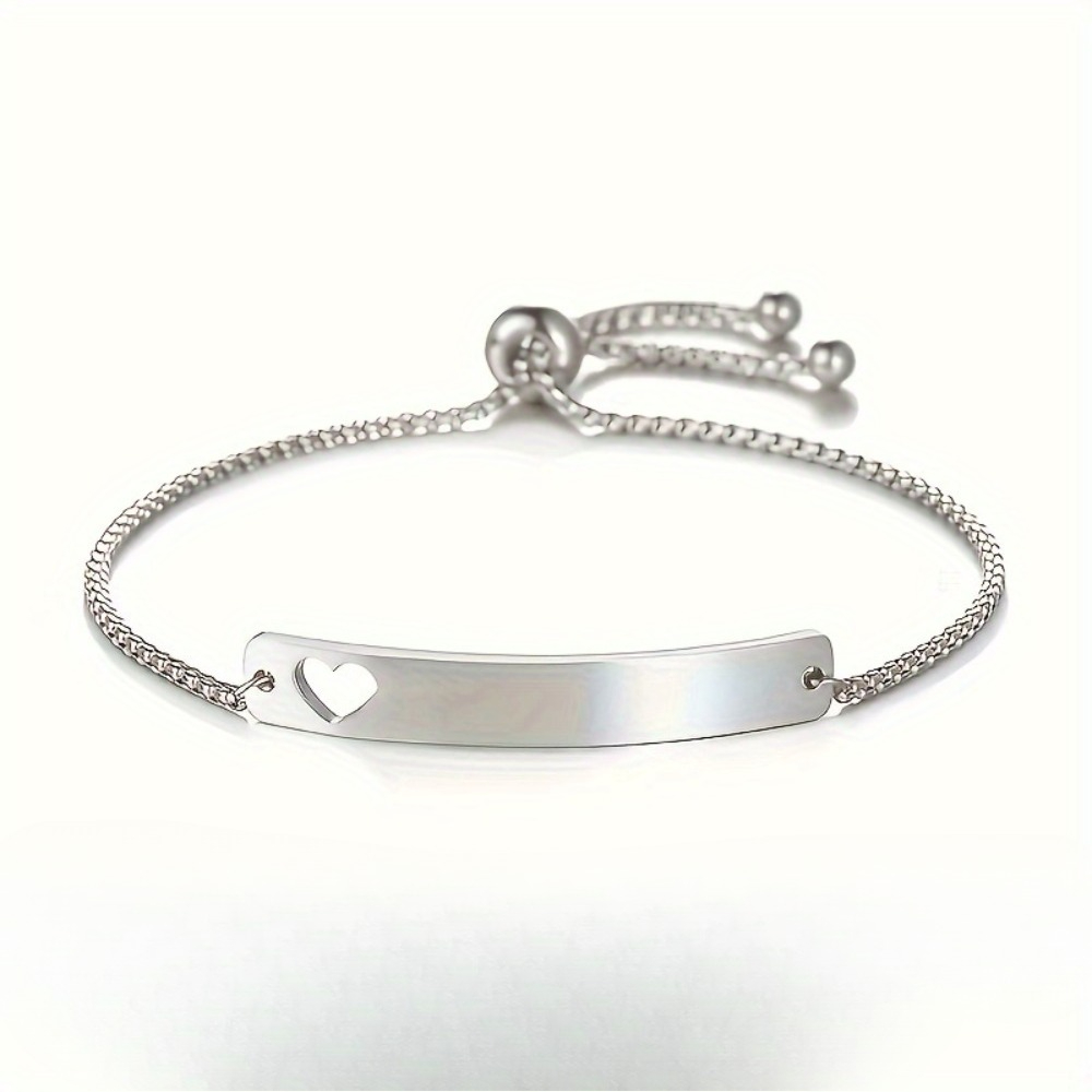 TEMU Personalized Custom Chain Bracelet, 201 Stainless Steel With Custom Nameplate, Hollow , Adjustable Jewelry Gift, Self- Name Birthday Present