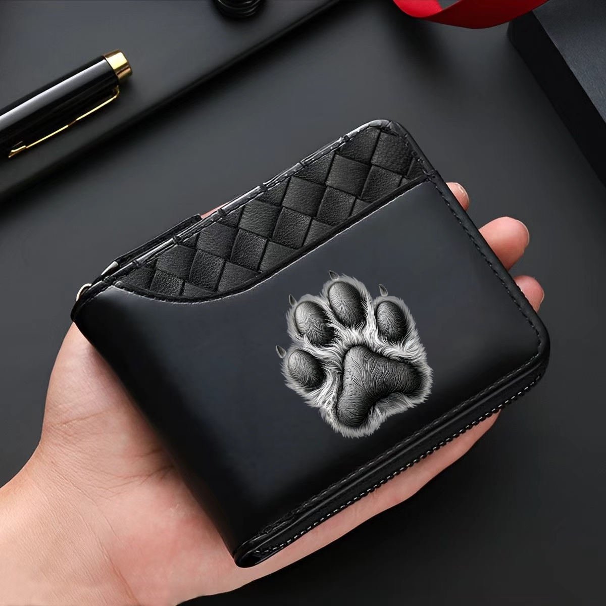 1 Patterned Wallet Women's Luxury Pu Wallet | Black, Zipper Closure, Multiple Card Slots, Large Capacity, Stitching Design - Perfect Gift With Claw