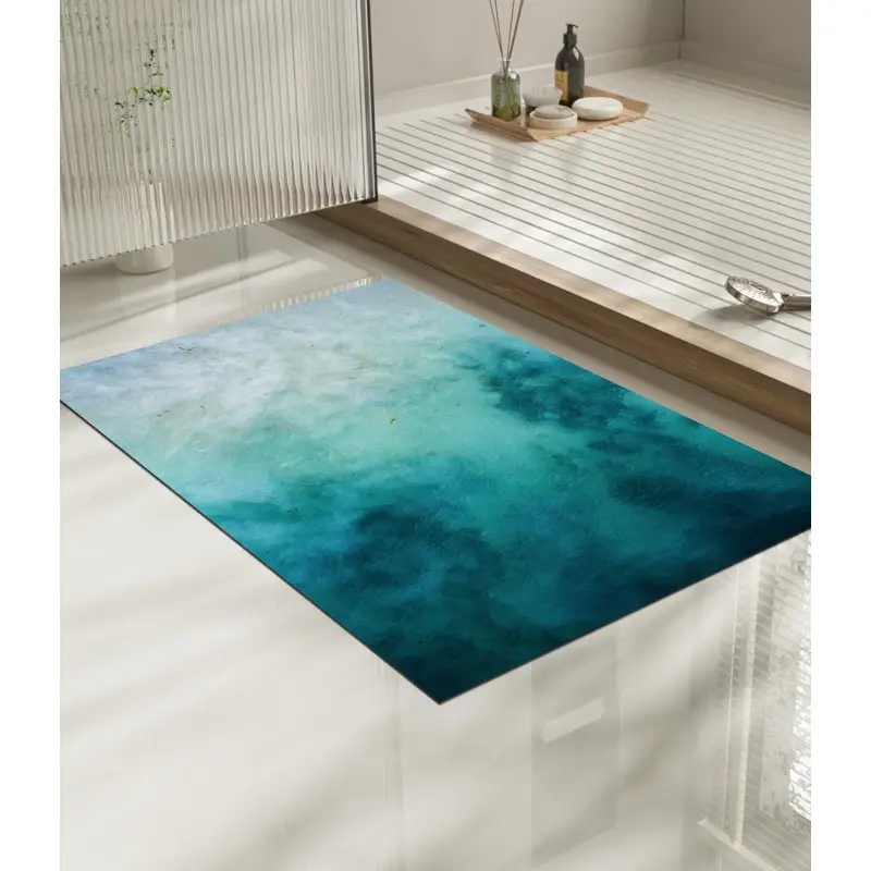1pc bath mat super absorbent non slip bathroom quick dry floor mat with turquoise green design for bathroom kitchen laundry washable easy decor durable rubber backing Product details 5