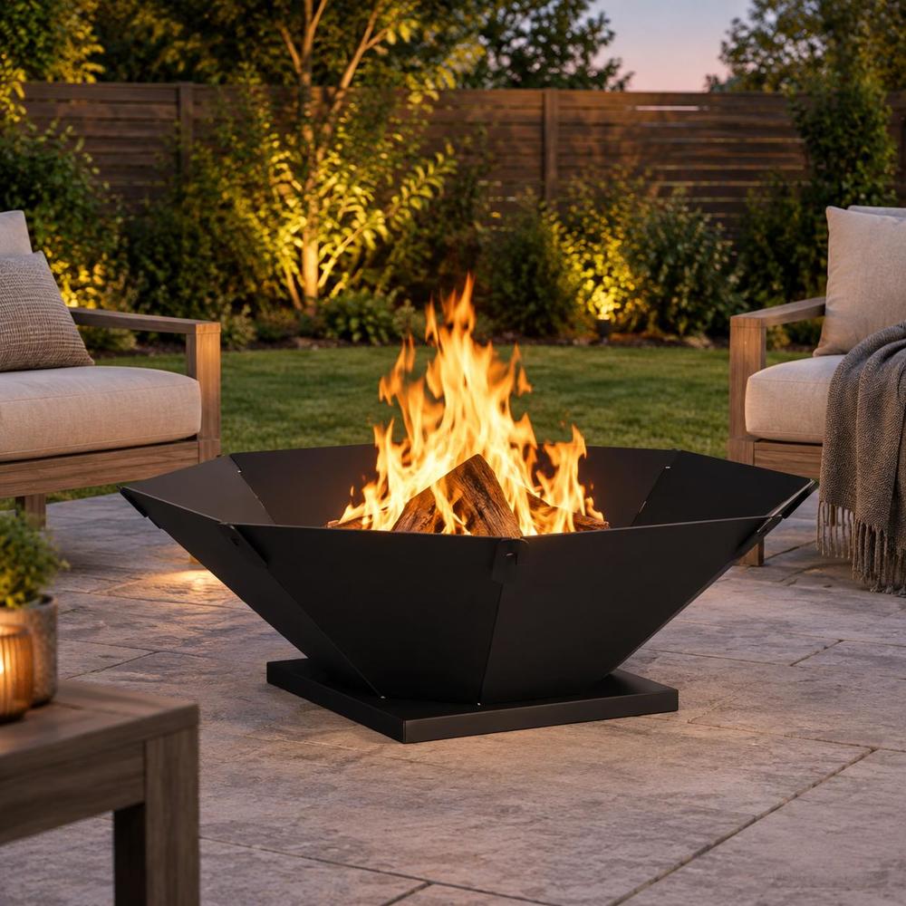 Image of Black Square Outdoor Fire Pit 50x50cm Steel Chiminea Garden Patio Heater