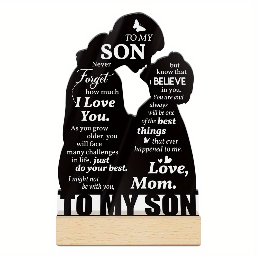 TEMU Putuo Decor 1pc Acrylic Sign Wooden Base Table Decor, To My Son How Much I Love You, Desktop Decoration For Home Room, Gift For Son From Mom
