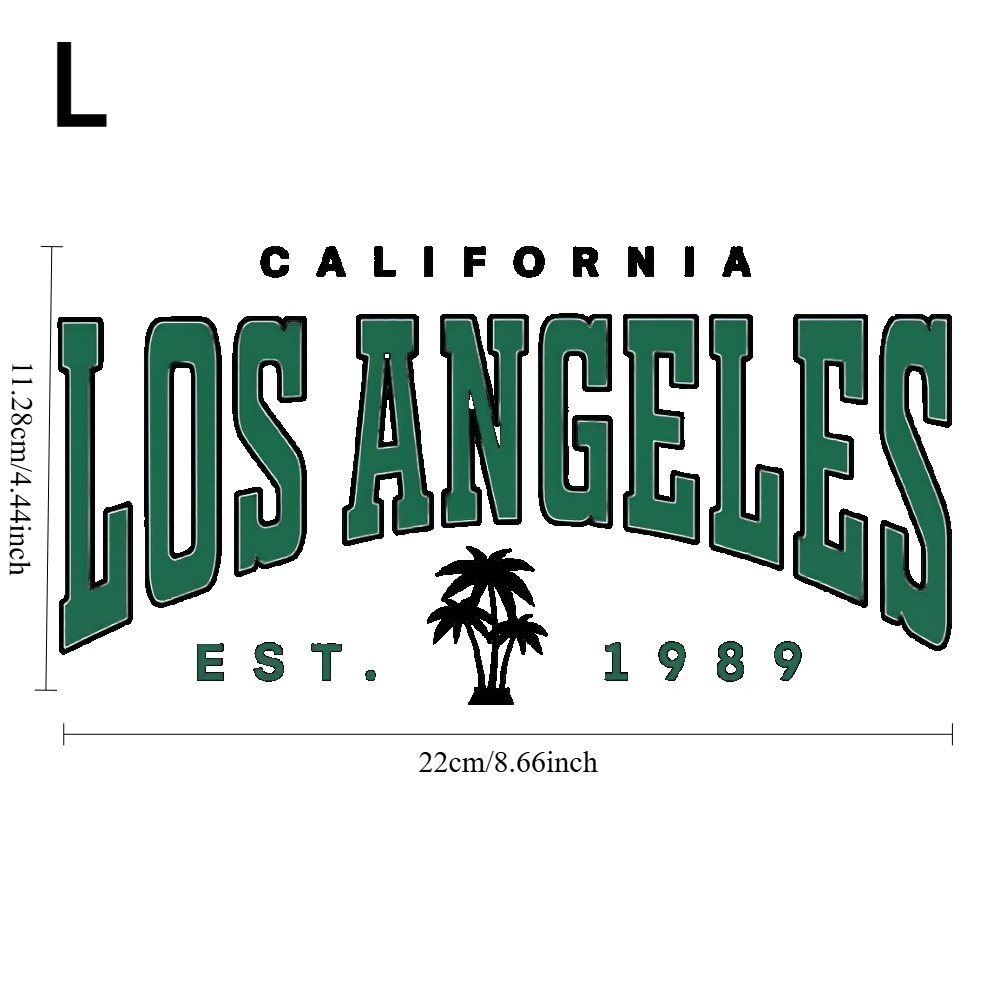TEMU 1pc 2d Flat Heat Transfer Sticker, Vintage Los Angeles Pattern Heat Transfer Stickers, California Palm Tree Iron-on Decals, -themed Washable