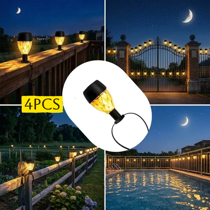 4pcs, Solar Cable Tie Lights, Outdoor Fence Decor, Weekend Atmosphere Light, Poolside Landscape, Patio Railing Lights, Backdrop Lighting, Enhance Outdoor Entertainment Experience, Modern Lighting.