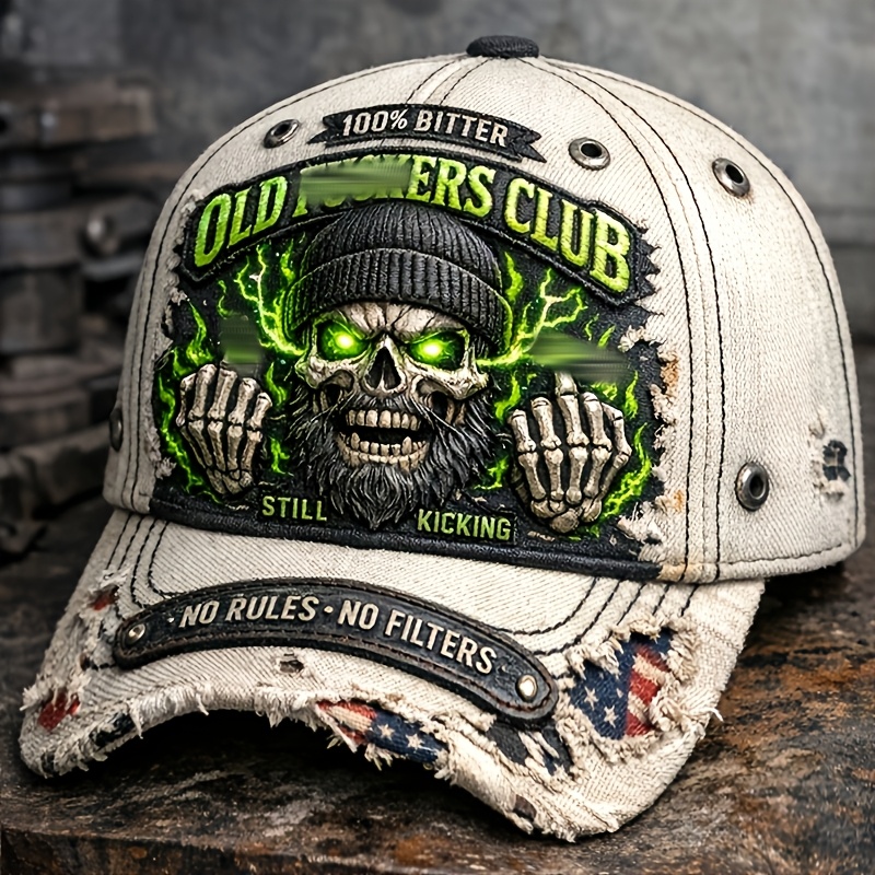 A Retro American Skull Baseball , A Distressed Motorcycle-style Baseball , And -style Hip-hop Trendy Sun Hat.