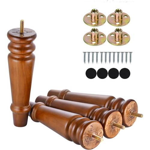 furniture legs 8 inch set of 4 solid wood replacement legs with pre drilled m8 holes for sofa couch cabinet chair round turned screw in legs