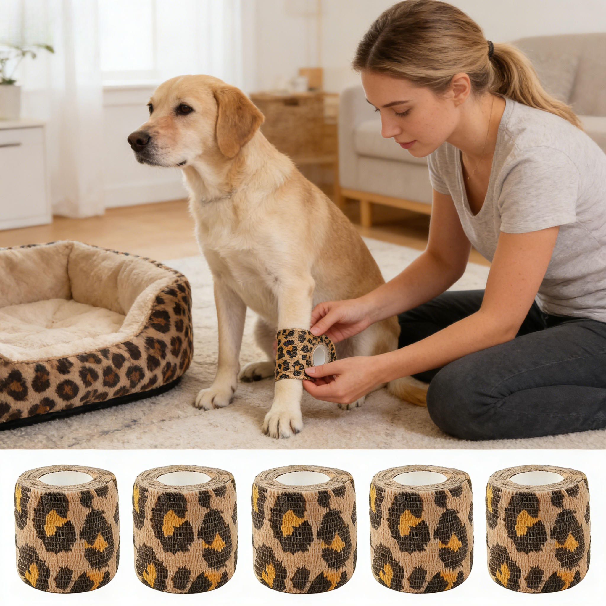 5/10pcs Leopard Print Self-adhesive , Width: 2.5/ Inch Comfortable And Breathable, Soft Non-woven Fabric Material, -, Suitable For Pet Bandaging, Tattoo And Outdoor Activities, Versatile