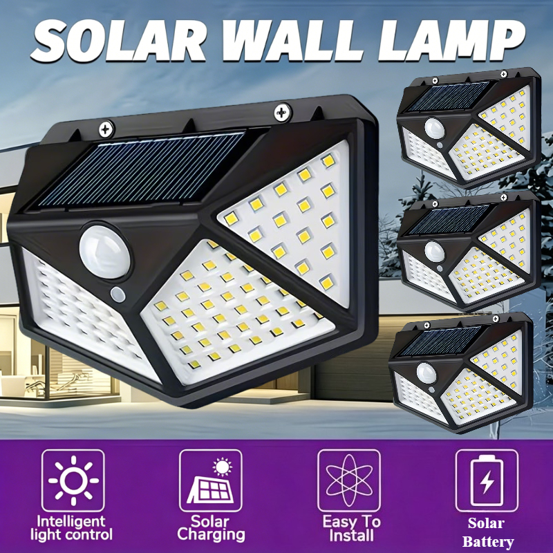 TEMU 4 pezzi, Illuminazione aree commerciali, 400 LED Luce solare da parete, IP65, 3 modalit�, Luce paesaggistica, Luce solare per esterni, Applique,