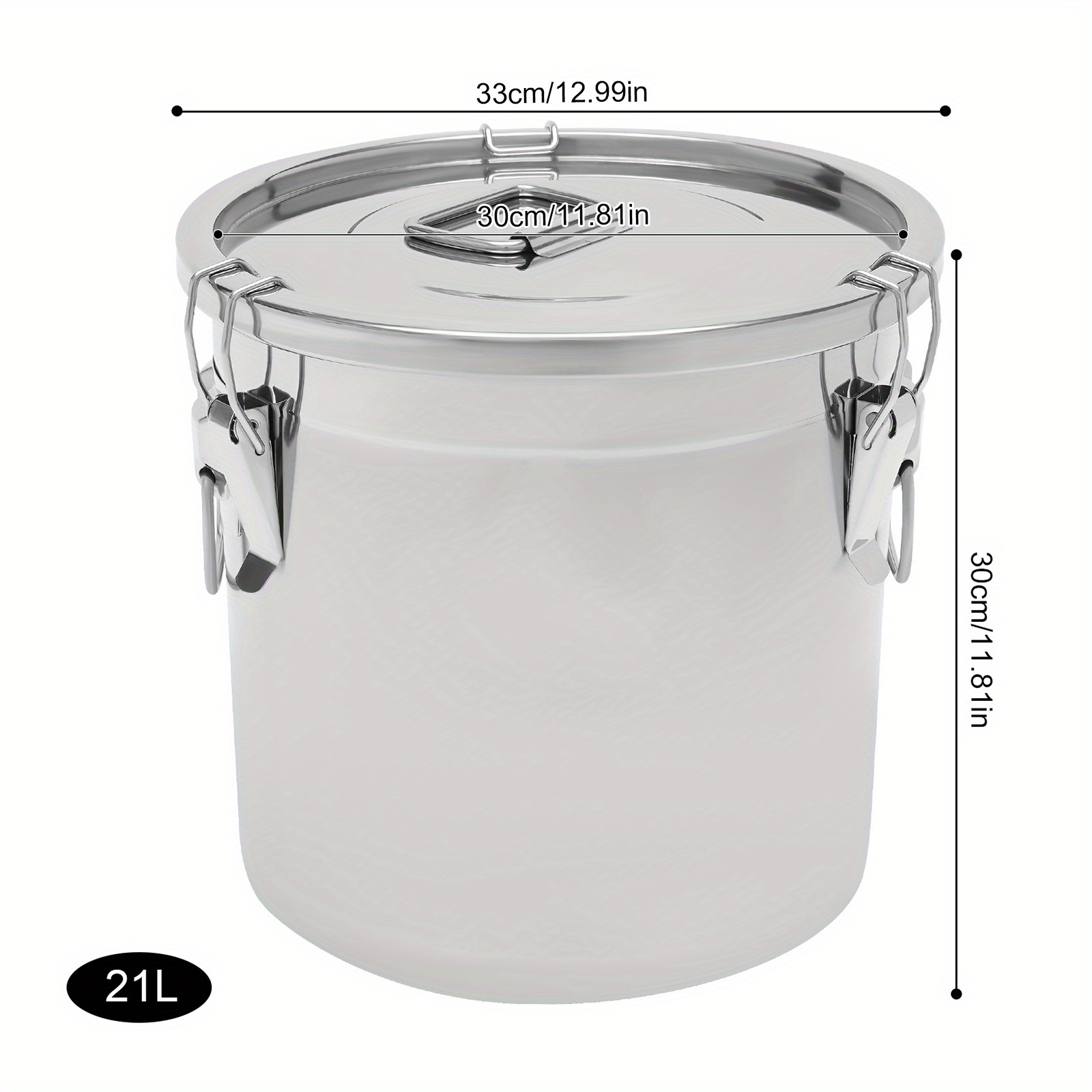 E-shop 1 Stück Silber Edelstahl Aufbewahrungseimer, 21L Edelstahlbehälter mit Griffen, Maße 33*30Cm oder 12.99* Zoll, Aufbewahrungsboxen zum