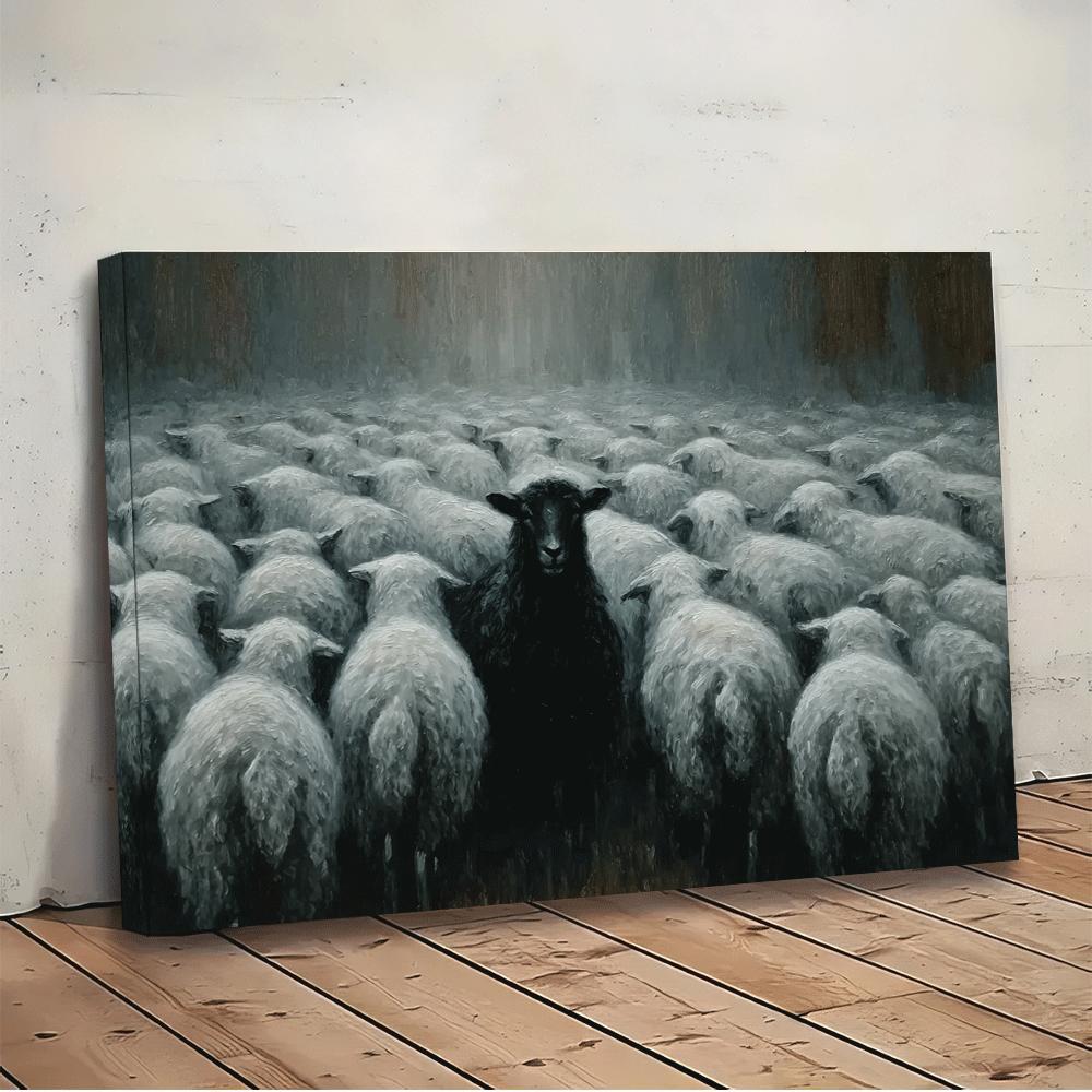 1pc Black Sheep in White Flock Canvas Art Print - Frameless Wall Decor for Living Room, Bedroom, Office, Bar, Cafe - Ideal Gift for Thanksgiving, Halloween, Christmas, New Year'S Day, Sheep Decor