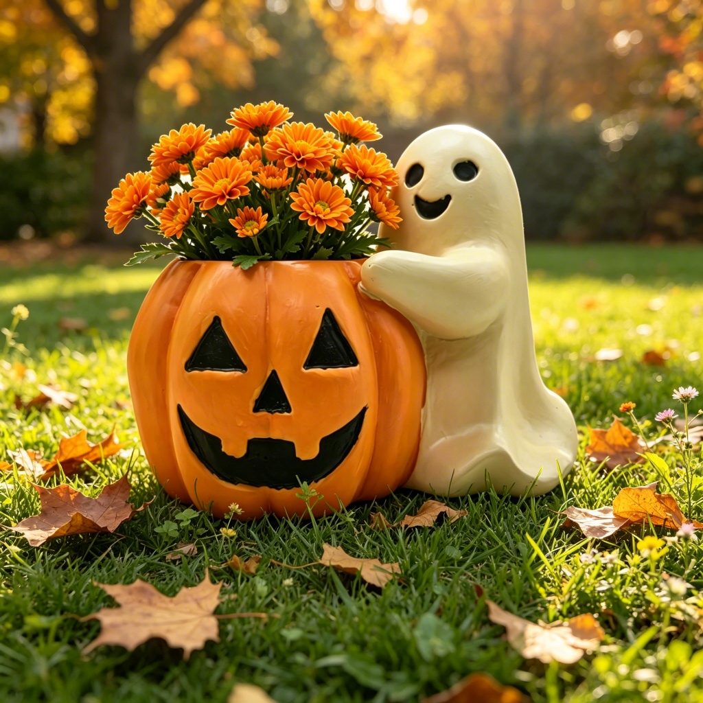 TEMU Vaso di fiori a forma di zucca abbracciata da di Halloween, contenitore per vasi di fiori secchi, decorazione da tavolo per autunnale