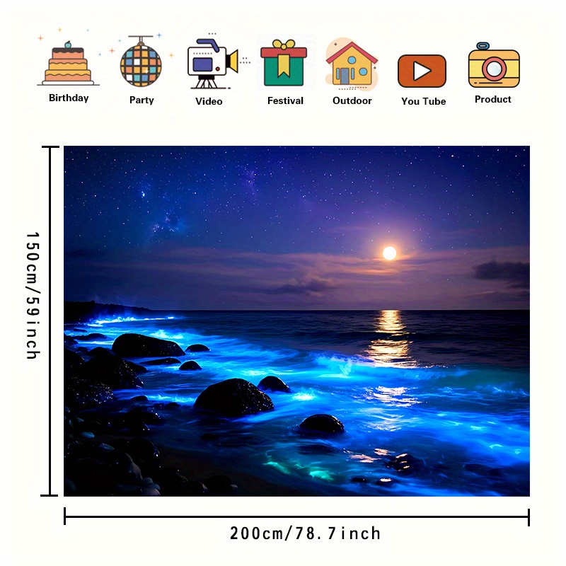 Luminous Night Sea Wall Tapestry Moonlight Waves Starry Sky Decor_voghion.com