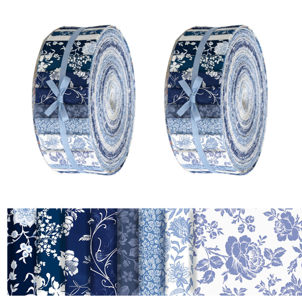 TEMU 40pcs (6.5 * 50cm) Blue And White Floral Chinese Style Themed Woven Fabric Printed With Pre Made Fabric, Fabric For Handmade Projects - Used For