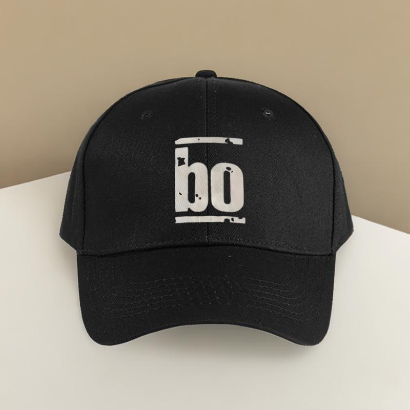 

[] Adjustable Black Baseball Cap With "bo" Graphic - Textured Polyester, Ideal For Rock Style, Travel, , Sports & Outdoor Activities, Outdoor Headwear| Cap|adjustable Cap