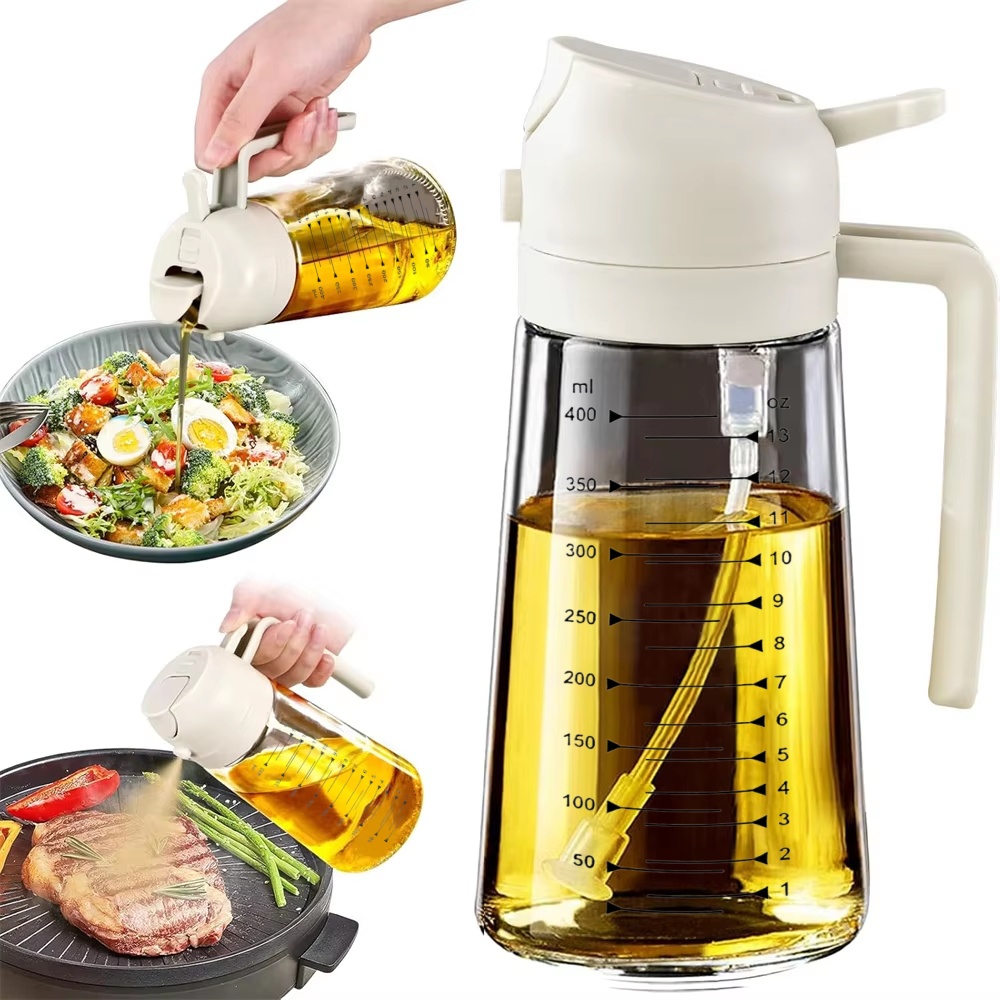 TEMU 2-in-1 Oil Spray And Dispenser With Scale, 470ml Large Capacity Plastic Bottle, Olive Oil Mister For Frying And Roasting, Refillable Cooking