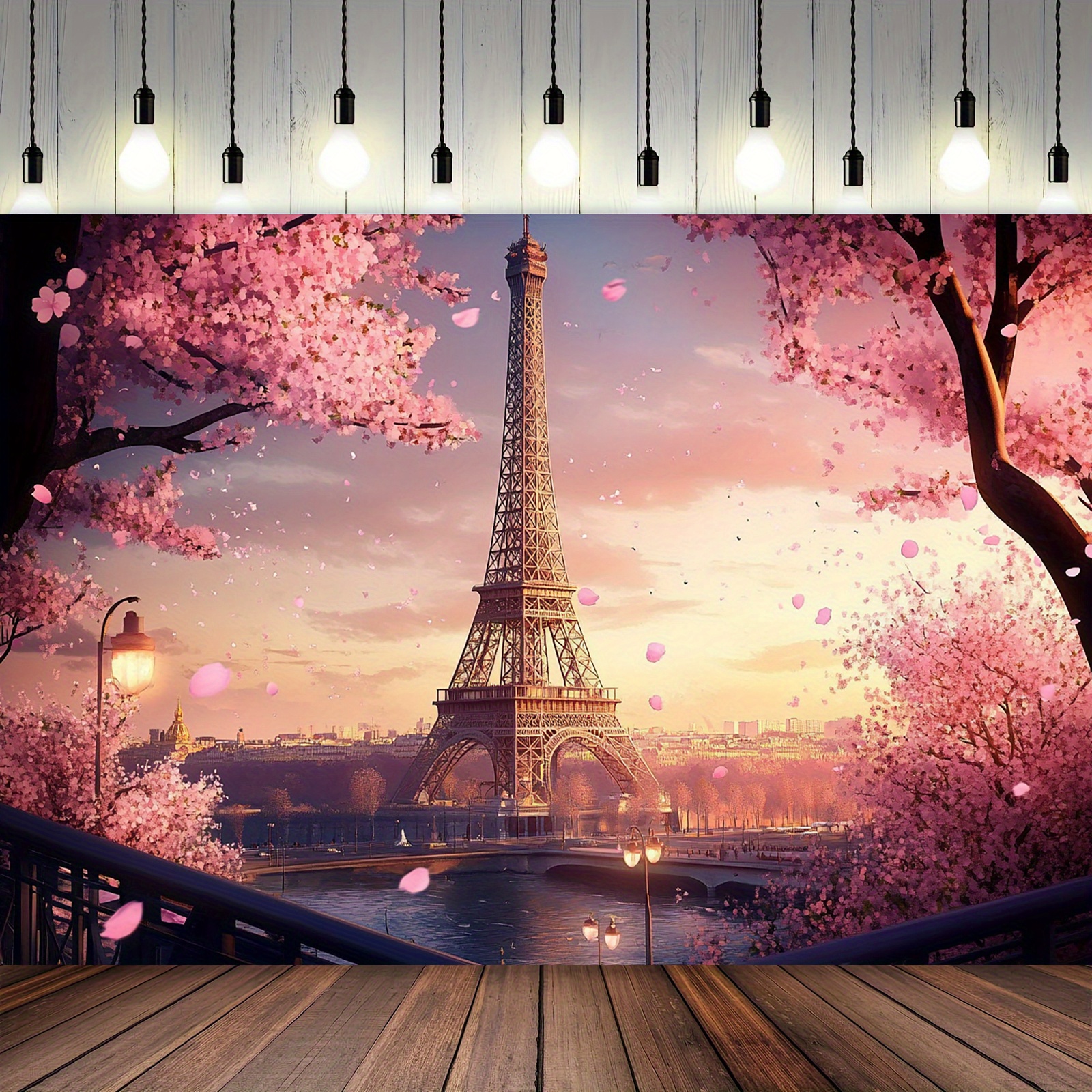 1pc   in paris watercolor banner background   sakura cherry   scene polyester ideal for living room bedroom office decor birthday party 39x59 51 18x59 70 8x90 5inch   deco