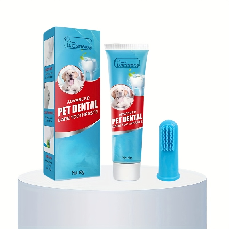 Image of Cat And Dog Pet Toothpaste Set, Includes Pet-specific Cleaning Toothpaste And Finger Brush, Fresh Oral, Gentle Oral Care, Teeth Cleaning Brush, Reusable, For Puppies, Medium And Large Dogs And Cats