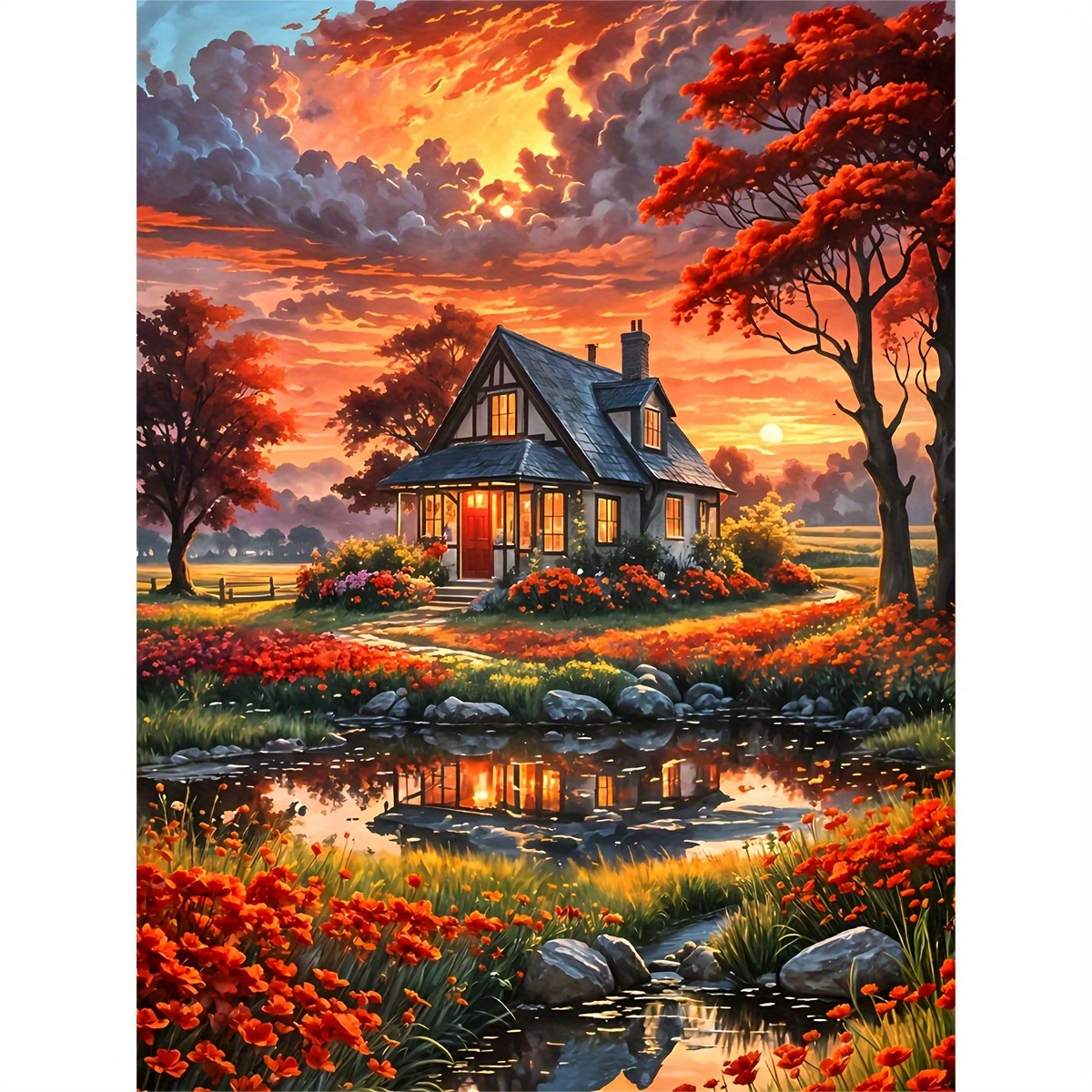 Image of 1pc Diy 5d Diamond Painting Kit, Scenic Frameless 30x40cm/11.8x15.7in, Round Home Office Wall Decor, Landscape Theme, Round , Perfect For Home Office, Living Room, Bedroom, Dining Room Decoration