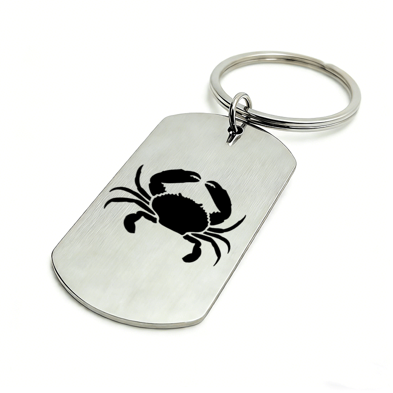 TEMU 1pc Minimalist Metal Crab Silhouette Fun Keychain, Dog Tag Style Car Pendant, Metal Keyring For Zodiac Sign// Enthusiasts/couples, Fun Gift For