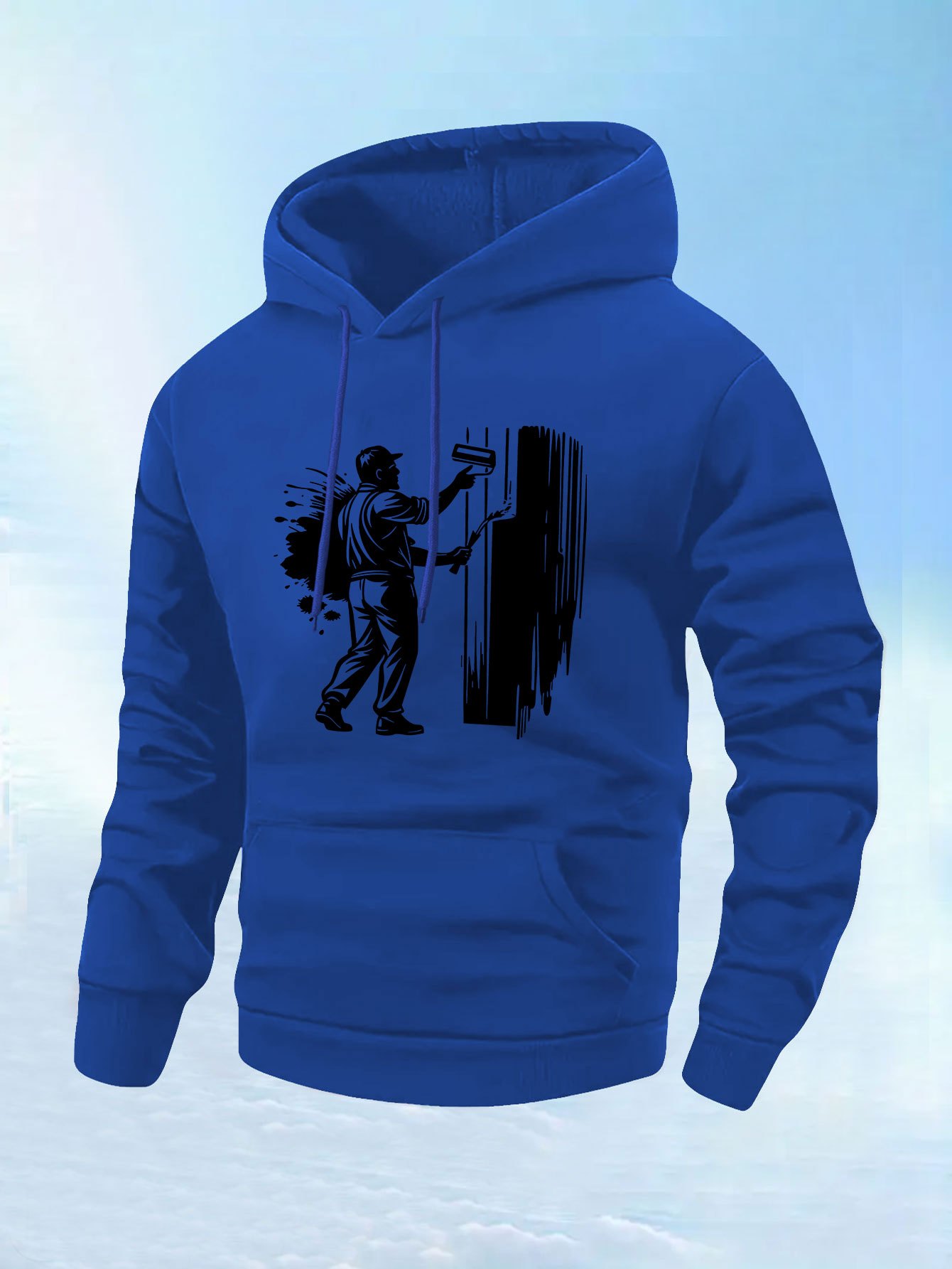 artikel foto heren sweatshirt met capuchon en lange mouwen in amerikaanse/europese   voor herfst/winter, met print van spuitverfschilder illustratie, werkkleding in graffiti , creatieve en losvallende top met lange mouwen voor herfst/winter, voor uitjes, sport, fitness en dagelijks gebruik