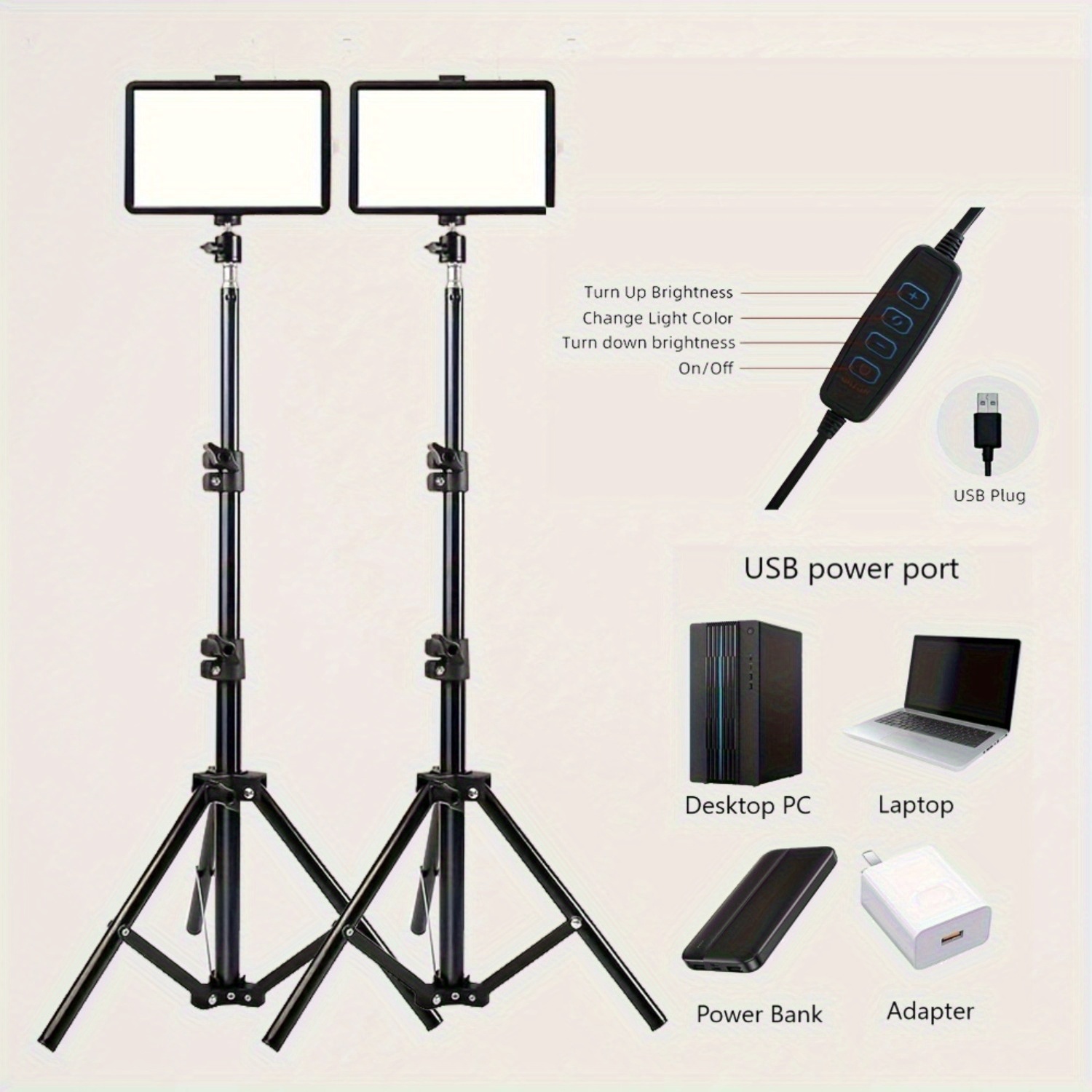   luce di riempimento led dimmerabile con 4 filtri di   ( ,  ,  , verde), supporto regolabile da 109.98 cm, illuminazione da studio portatile alimentata tramite usb per fotografia, registrazione video, streaming e uso esterno, attrezzatura per streaming Dettagli dell'articolo 3
