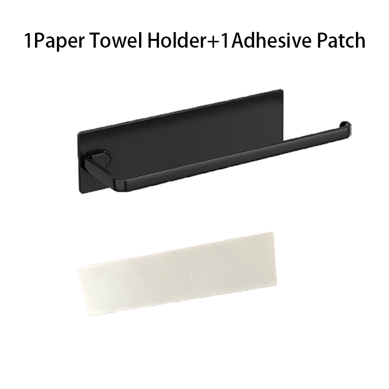 TEMU 2pcs (1 support à mouchoirs et 1 support adhésif) Support à mouchoirs noir auto-adhésif pour armoire - Porte-serviettes mural perçage, convient