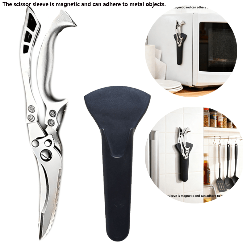 2pcs Stainless Steel Kitchen Scissors With Magnetic Sheath Spring Action For Easy Cutting Fish Chicken Roast Poultry Vegetables Home Use
