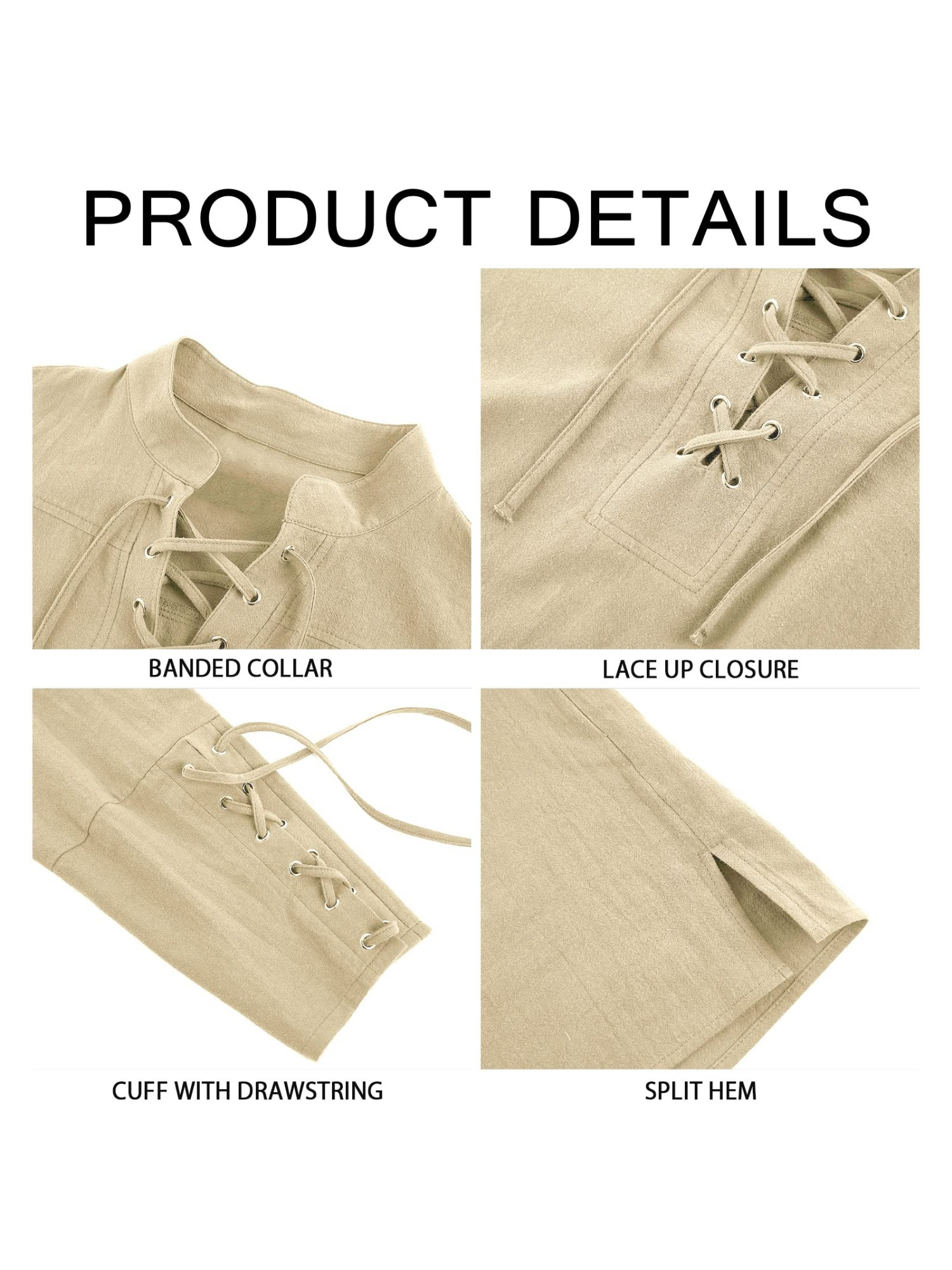 GRACEART Chemise Médiévale Nordique Chemise Renaissance Victorienne Chemise De Pirate Chemise De Vampire, Blanc, XL