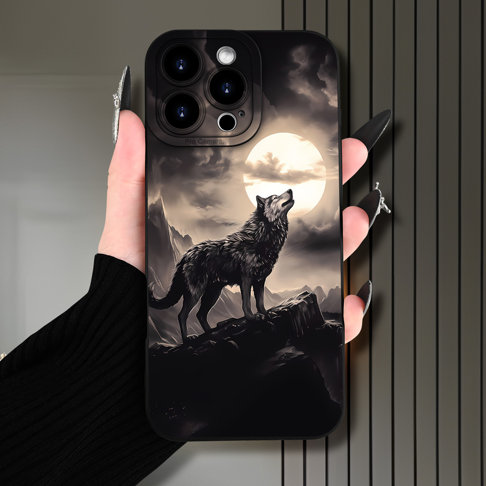 TEMU Hot-selling Creative Wolf Howl Pattern Phone Case For Iphone 16/15/14/13/12/xs/xr/x/7/8 Plus/pro/max/mini - Stylish Design Suitable For Men And